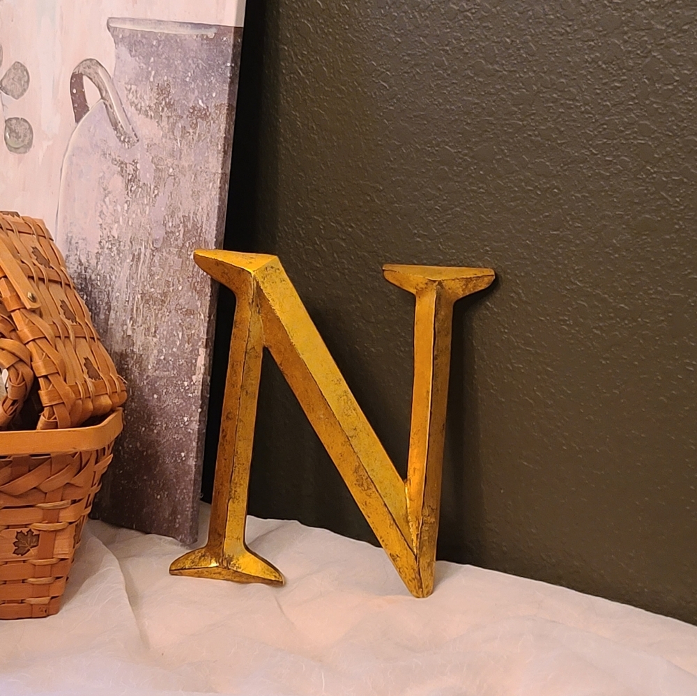 Letter N Gold Foiled over black base Initial N